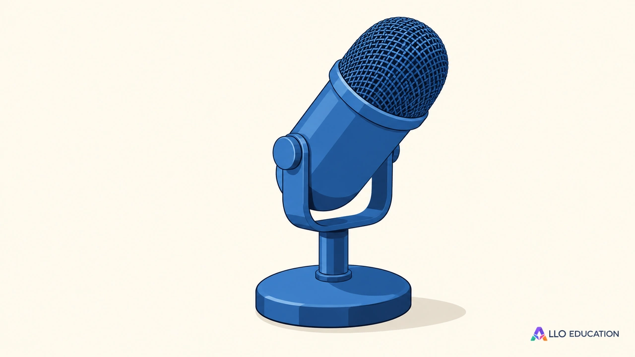 Un microphone bleu entier sur pied, sans inscription.