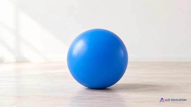 Un ballon bleu uni posé seul sur un fond clair.