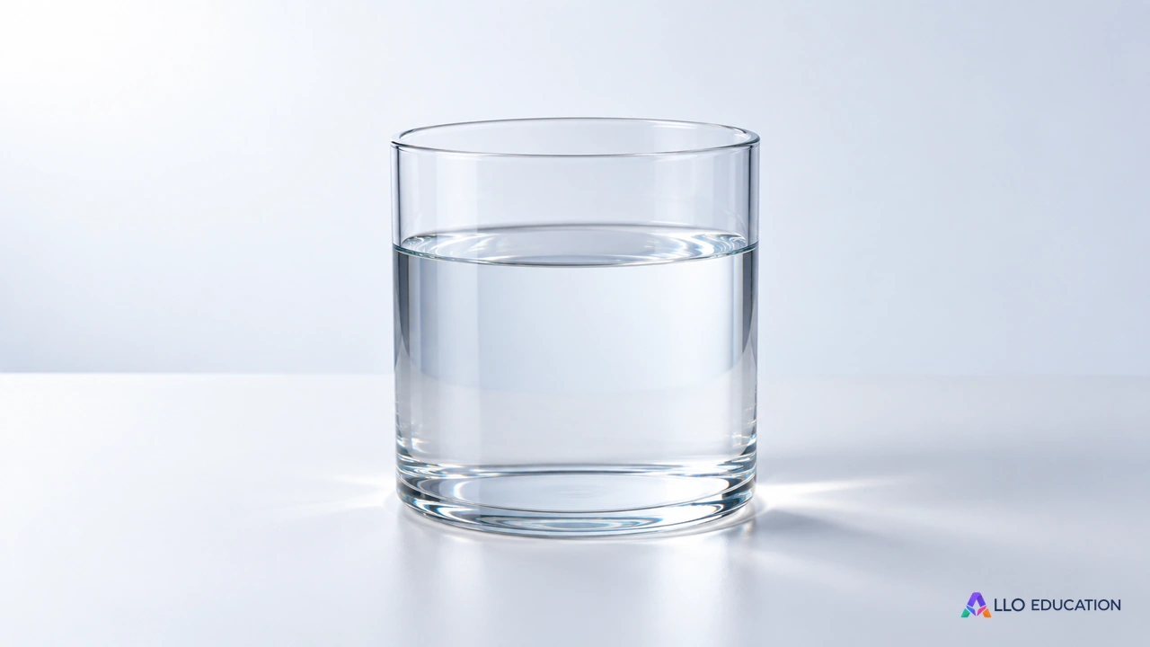 Un petit réservoir transparent cylindrique contenant de l’eau claire, objet entier isolé sur fond clair, sans graduation, inscription ou tuyau.