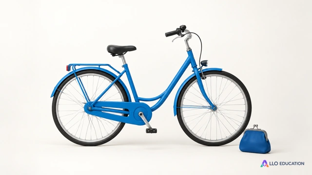 Un vélo de location uni avec une petite pochette à pièces, sur un fond clair et sans tarif écrit.