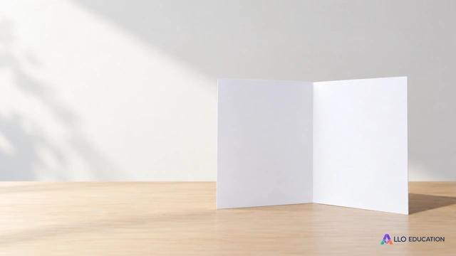 Une feuille blanche pliée puis entrouverte, avec un pli central visible.