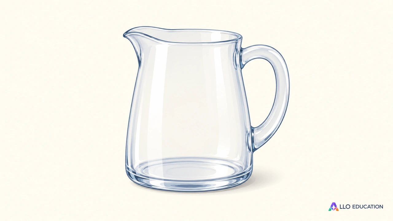 Un pichet transparent entier, vide et sans inscription.