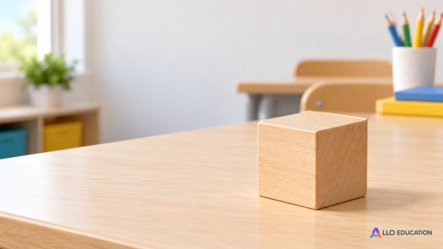Un cube de bois naturel uni posé sur une table claire.
